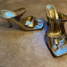 Gold Square Toe Mule Heels Size 7