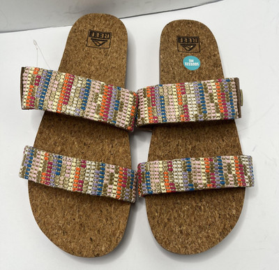 Reef Sandals Womens Size 11 Multicolor Cushion Vista Beachy Woven Slides Slip On