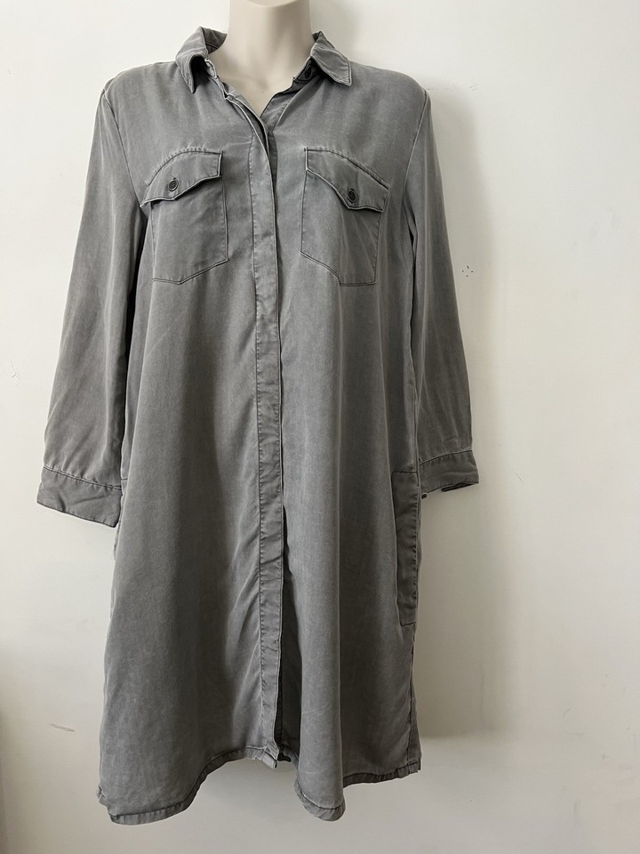 Grab Denim, Washed Grey Distressed Shirt Dress, Size 10