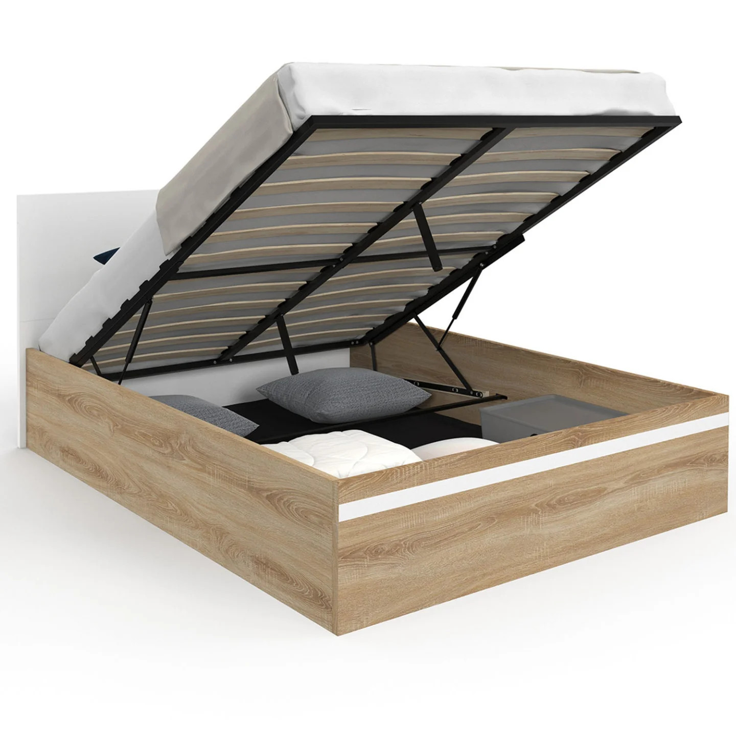 Lit coffre double 140x190 SEASIDE structure bois hêtre sommier à lattes