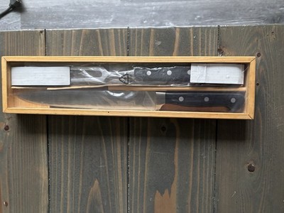 Wolfgang Puck Carving Knife Set Stainless Steel Wood Display Case New Open Box