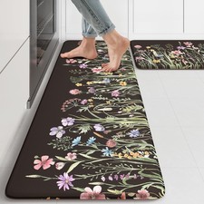 KIMODE Anti Fatigue Mats for Kitchen Floor 17x47 17x29, Farmhouse Floral Kitc...