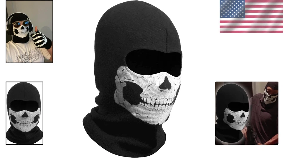 Máscara facial fantasma única - algodón suave y diseño de esqueleto realista para Halloween Foto 2 de 4