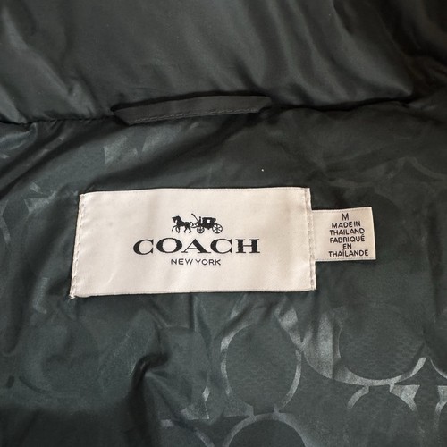 Coach Puffer Jacket Womens medium goose Down Full Zip hooded cropped Green - Picture 5 of 9