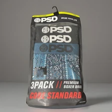 PSD Premium Boxer Briefs Core Standard 3 Pack Men’s Size XL  Blue Paisley New