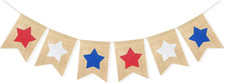 Burlap Star Banner 4Th of July Garland Bunting Red White and Blue Decorations Pa