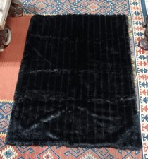 Plush Black Faux Fur Throw Blanket, Lined Back, Soft Cozy Accent