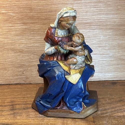 ANRI Vintage Carved Wood Madonna And Child Signed by M.K. KASLATTER 4.75” Tall
