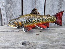 JOHN PUSUSTA ORIGINAL WOOD CARVED BROOK TROUT FISH DECOY FLY PIKE SPEAR