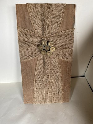 Rustic Handmade Burlap And Shotgun Shell Cross Wall Hanging Decor