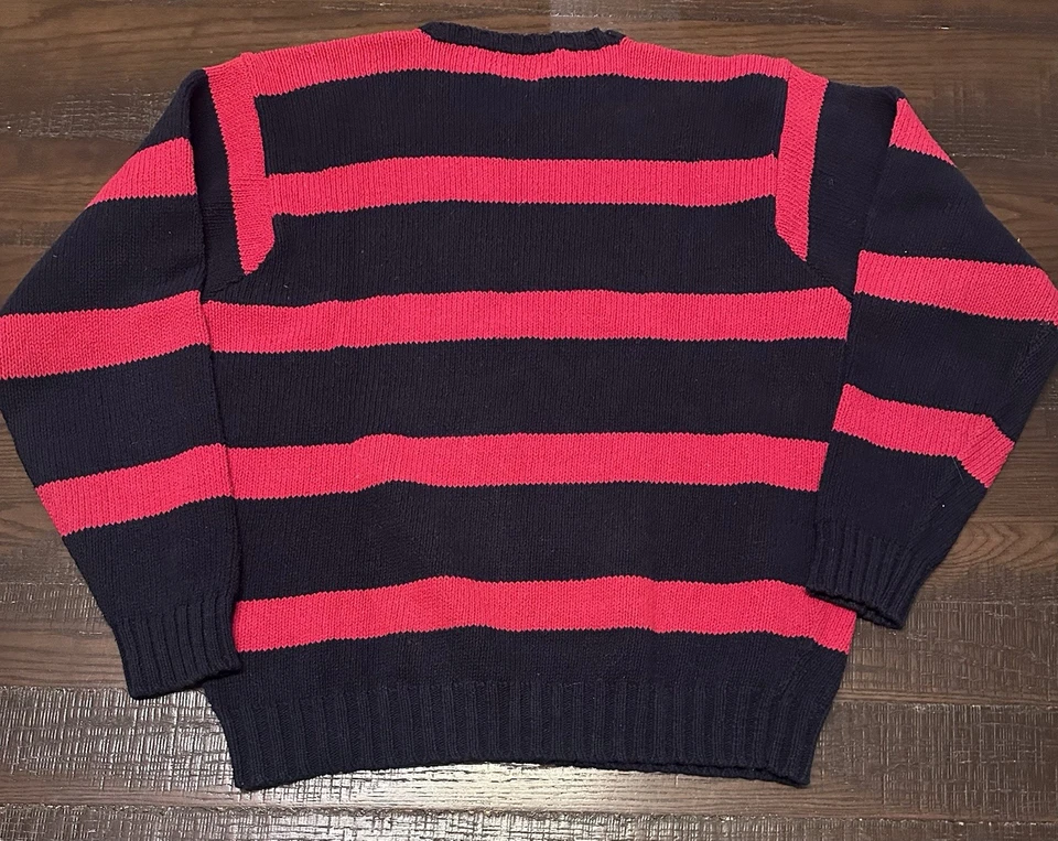 Suéter Vintage Polo Ralph Lauren Para Hombre Grande Rojo Azul Marino 100% Algodón Rayas Foto 4 de 4