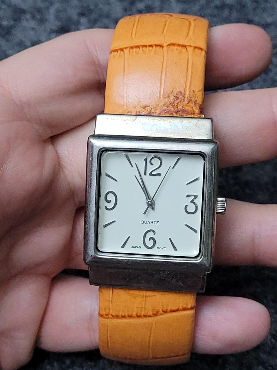 Womens Square Quartz Wristwatch Orange Faux Leather Band  display picture 2