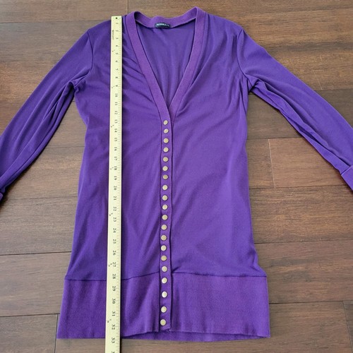 Women's Purple Longline Slim Fit V-Neck Ribbed Hem Cardigan Sweater Size L - Foto 7 di 8