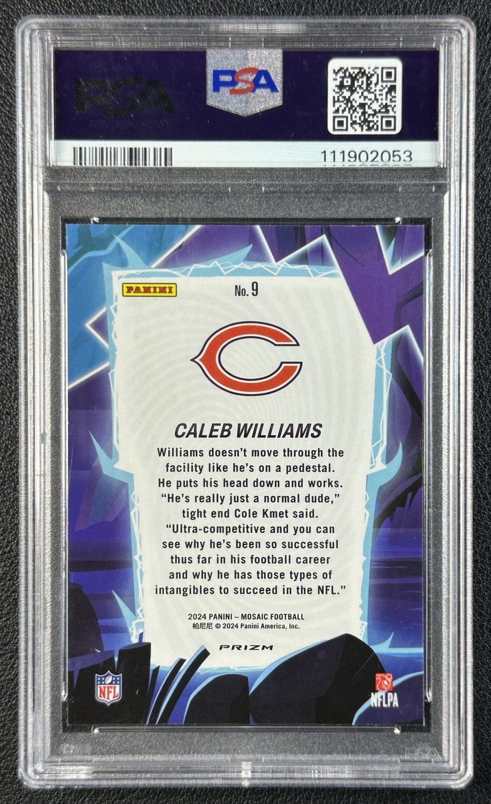 CALEB WILLIAMS PSA 9 2024 PANINI MOSAIC #9 ROOKIE STORM SILVER RC BEARS 2053 view 2