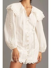 New Farm Rio 100% Cotton Statement Collar Eyelet Mini Dress White Large $248