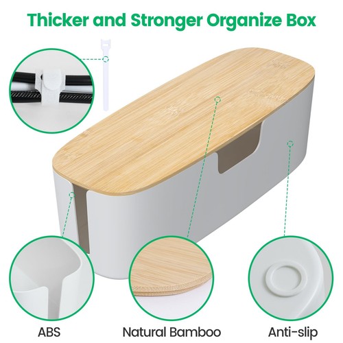 Large Cable Management Box - Cord Organize Box with Bamboo lid for Safe Home ... - Photo 3/6