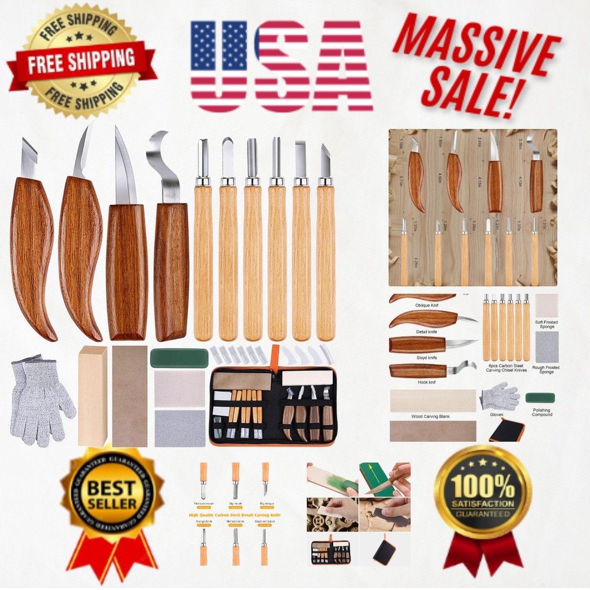 Wooden Whittling Tool Wood Carving Tools Set - Wood Carving Knife Kit ...