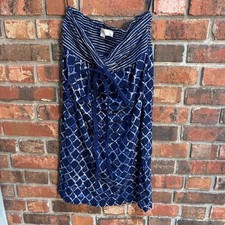 Loft womens halter neck smocking geometric pattern mini dress blue S