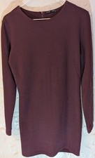 Zara Burgundy Long Sleeve Midi Bodycon Dress Stretch Fitted Large/XL Back Zip