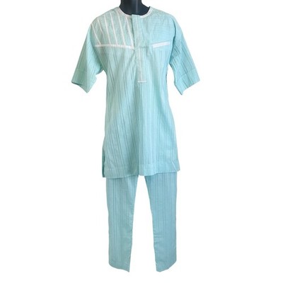 Mint Green Dashiki/Senator Men African Two-Piece Shirt & Pants Outfit