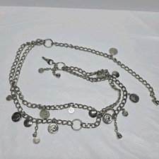 Vintage Women's Faux Coins Chain Waist Hip Belt Silver Tone Metal Boho Chic
