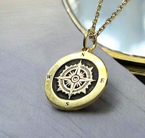 925 Sterling Silver Travel Compass Pendant Necklace Duty Free