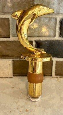 Tavernello Dolphin Wine Bottle Stopper Gold Tone Metal Made in Italy Barware