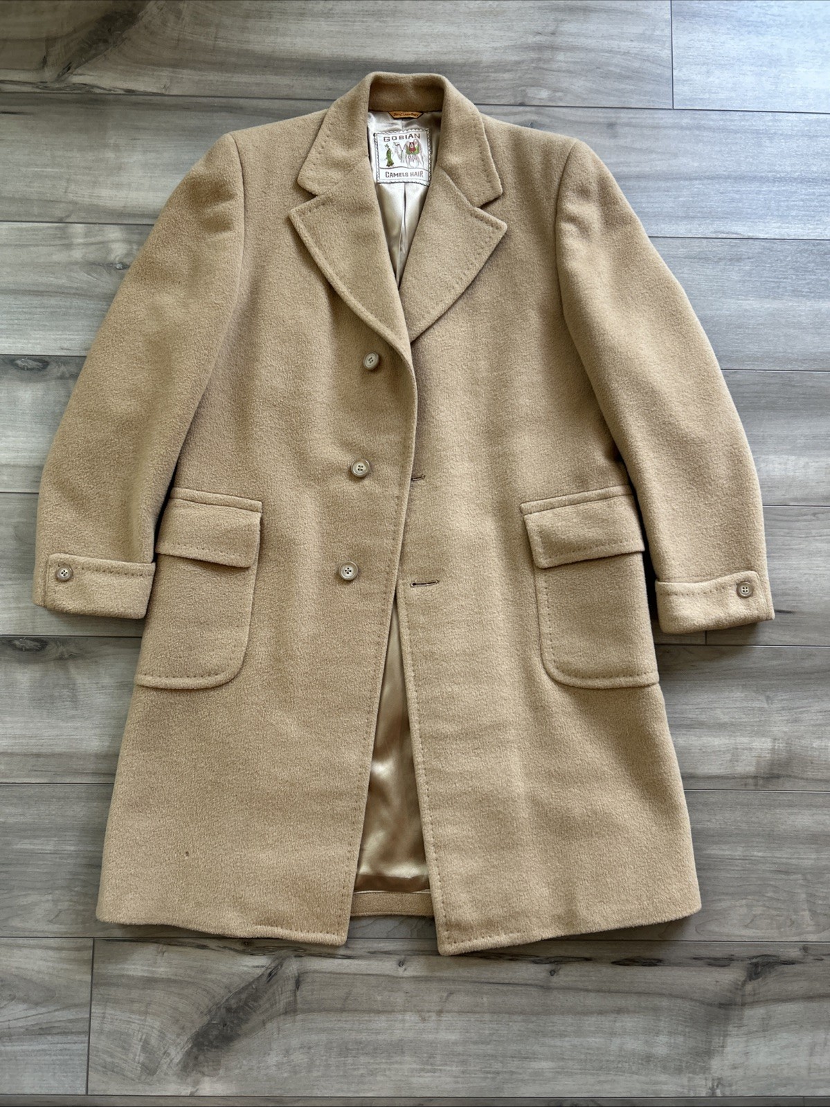 Vintage Men's Overcoat Camel Hair Double Breasted Polo Coat (Pics For Size)