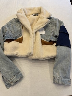 NWT SHE S GONE DENIM & SHERPA MIXED MATERIAL COAT SZ M *arms also lined*