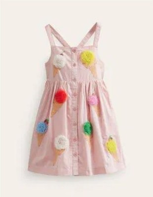 Mini Boden Girls Button Through Logo Dress Age 3-4 Years Brand New G10