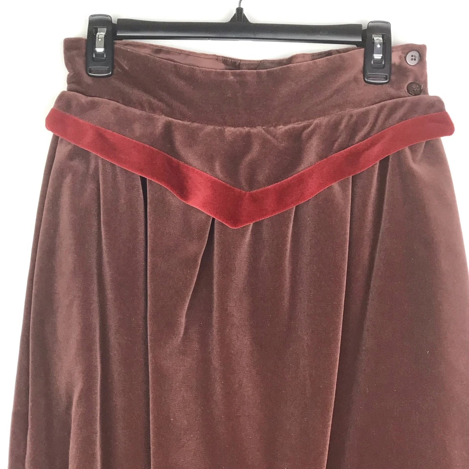 Vintage Linea V Midi Skirt Brown Velour Red V Waist Pockets Size 8 Made In USA - Image 2 of 4