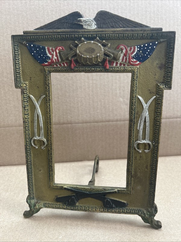 Antique WWI Judd Iron Picture Frame "Son Of A Patrot"  Military Flag Eagle Sword