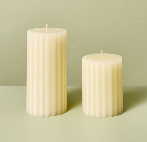 Hearth & Hand Magnolia Unscented Ribbed Pillar Candles 3x3 3x6 Set of 2 - Picture 1 of 7