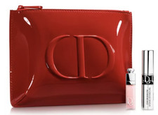 Christian Dior 3pc: Lip Maximizer Pink, Iconic Mascara, patent red clutch