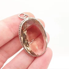 Antique Smoky Quartz Solid Silver Pendant Necklace Art Deco Huge Large Big Dark