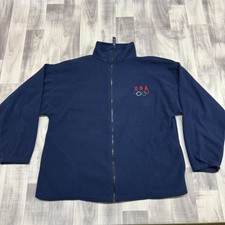 ✅ Mens XL Olympics USA Embroidered Logo Full Zip Fleece Jacket Navy Made In USA
