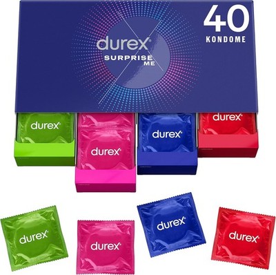 Durex Surprise Me Kondome in stylischer Box - Extra Vielfalt, Schutz, 40er Pack