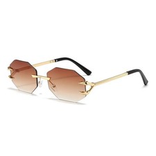 Rimless Hexagon Sunglasses Women UV400 Shades Oculos Female Gafas
