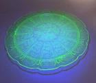 Jeannette Cherry Blossom Uranium Glass Cake Plate – 10” Vaseline – Glows