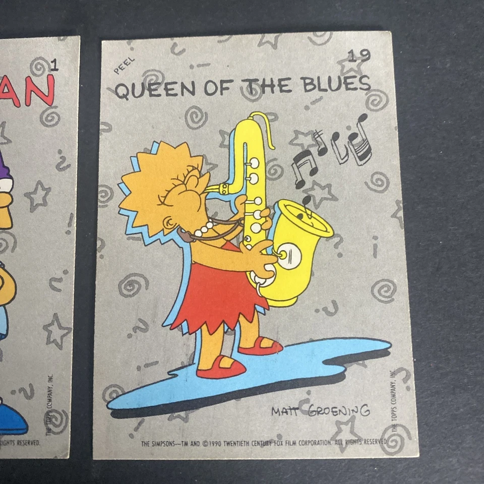 1990 Topps Simpsons Bartman Pegatina #1 Tarjeta de Los Simpson + #19 Reina de los Bues Foto 4 de 4