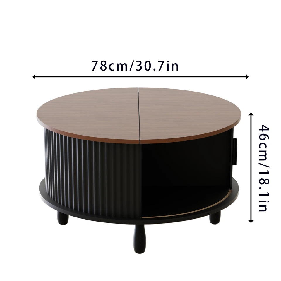 Wooden Coffee Table w/Storage Round & Sliding Cabinet Door for Living Room Black - Image 3 of 4