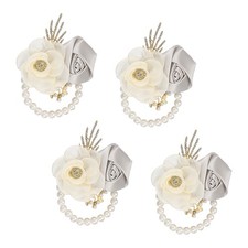 Rose Wrist Corsage, 4Pcs Wrist Corsage Bracelets Flower Wristlet, Silver