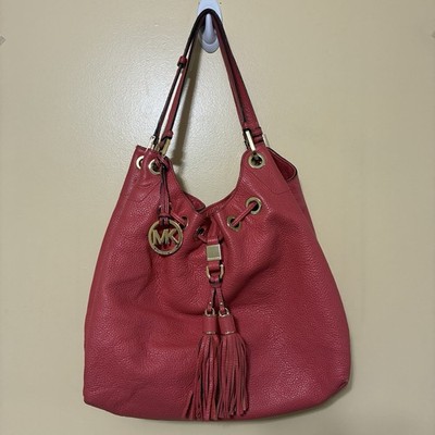 Michael Kors Camden Large Tote Shoulder Bag Pink Tassel Leather