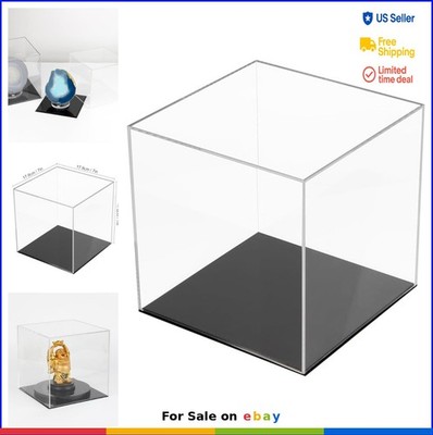 Clear Acrylic Display Case 7x7x7 Inch Cube Container with Lid Storage Box