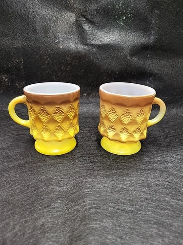 Anchor Hocking Fire King 2 Cups/Mug Kimberly Diamond Yellow/Brown