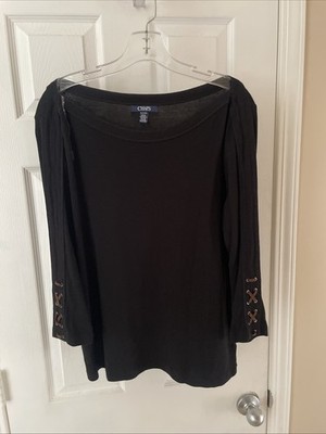 Chaps Women Gorgeous Pull over Black Boat Neck Adorable gorgeous  Top Sz XL