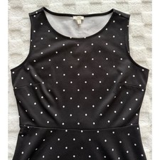 Talbots Black White Polka Dot Sleeveless Fit Flare Dress Size 4 Scoop Neck -EUC