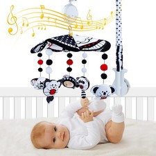 Baby Crib Mobile, Baby Mobile for Crib with Mirror, Black and White High Cont...