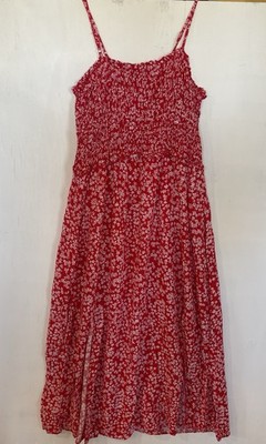 Pacific Vibes Women s Floral Dress Sz XXL Red White Two Slits Adj Spag Straps