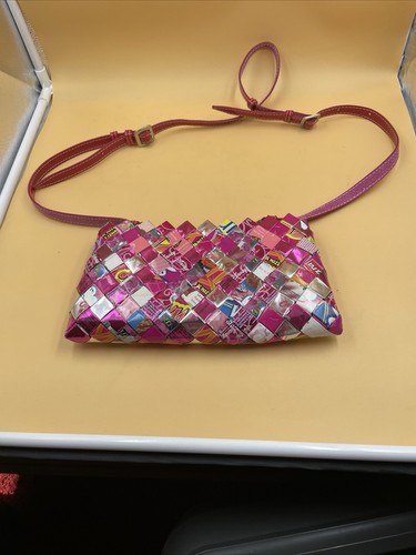 Nahui Ollin Candy Wrapper Purse Bag Red Leather Handle - Picture 7 of 10
